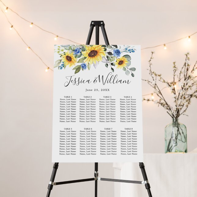 Sunflowers Eucalyptus 8 Tables SEATING CHART Foam Board (Creator Uploaded)
