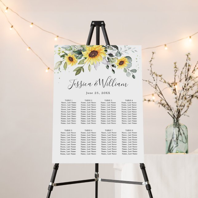 Sunflowers Eucalyptus 8 Tables SEATING CHART Foam Board (Creator Uploaded)