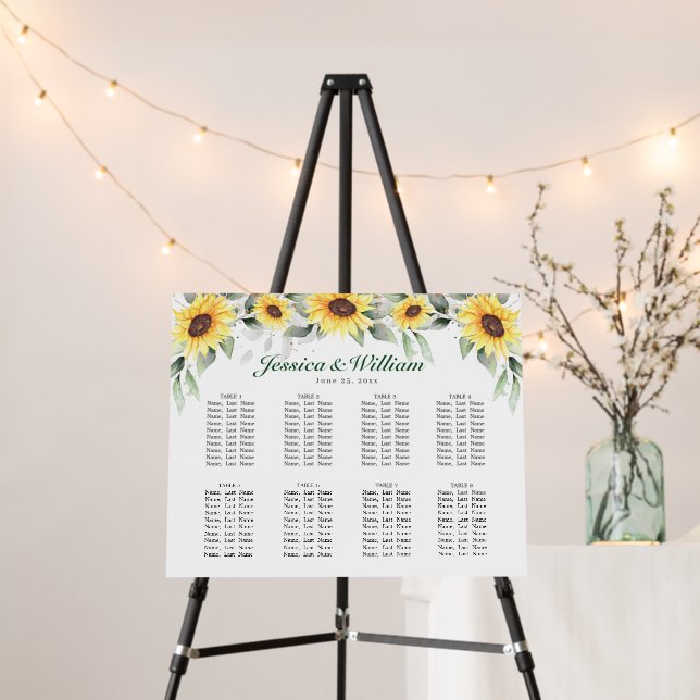 Sunflowers Eucalyptus 8 Tables SEATING CHART Foam Board (In Situ (Stand))