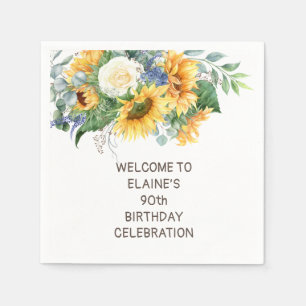 Sunflowers Eucalyptus 90th Birthday Napkins