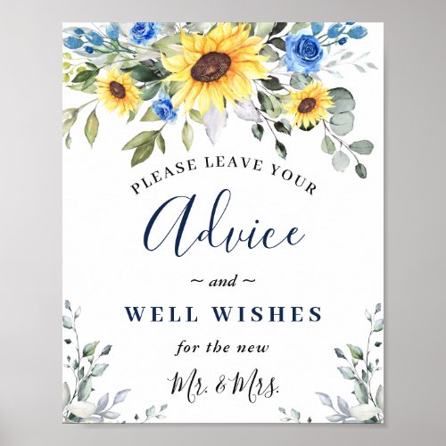Sunflowers Eucalyptus Advice  Wishes Wedding Sign