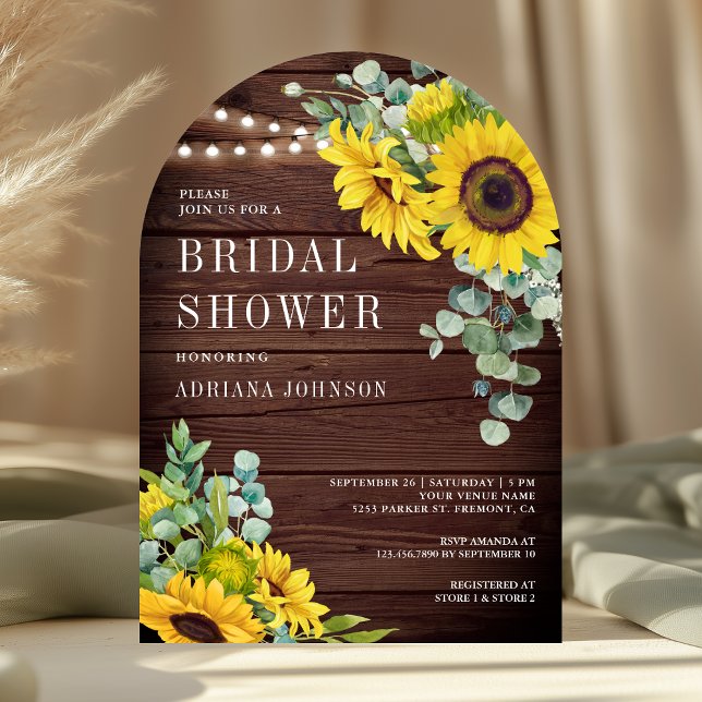 Sunflowers Eucalyptus Barn Wood Arch Bridal Shower Invitation (Creator Uploaded)