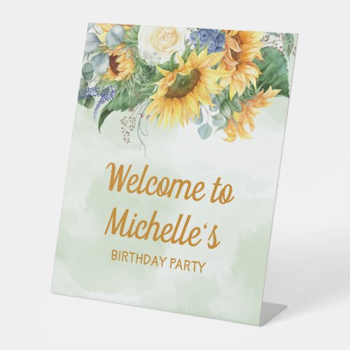 Sunflowers Eucalyptus Birthday Party Welcome  Pedestal Sign