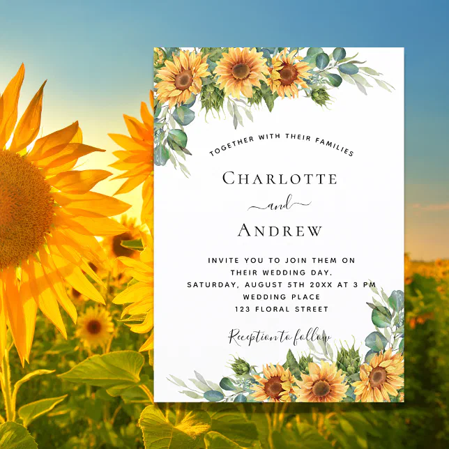 Sunflowers eucalyptus boho rustic wedding invitation | Zazzle