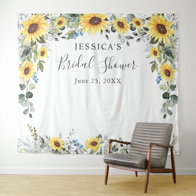 Sunflowers Eucalyptus Bridal Shower Photo Backdrop (In Situ (Horizontal))