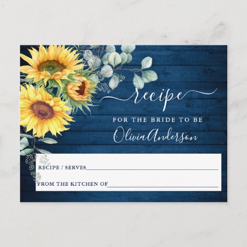 Sunflowers Eucalyptus Bridal Shower Recipe Card