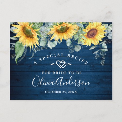 Sunflowers Eucalyptus Bridal Shower Recipe Card