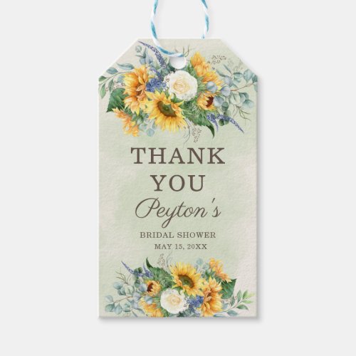 Sunflowers Eucalyptus Bridal Shower Thank You  Gift Tags