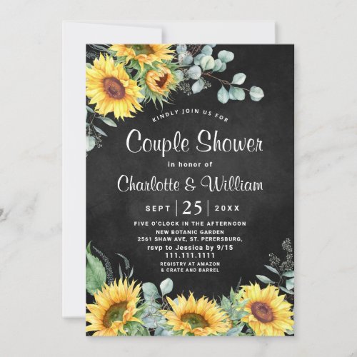 Sunflowers Eucalyptus Chalkboard Couple Shower Invitation