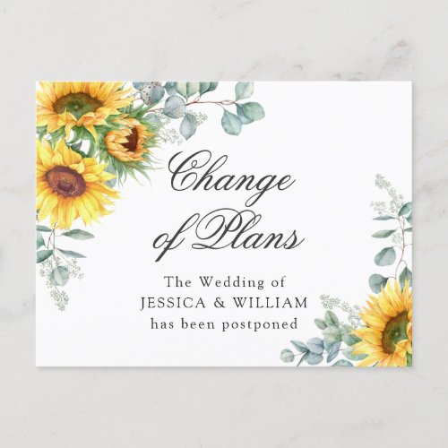 Sunflowers Eucalyptus Chic Wedding Change of Plans Postcard