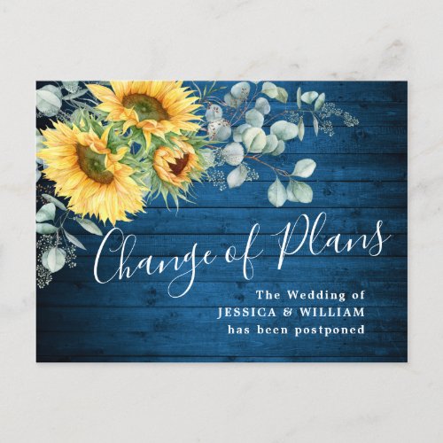 Sunflowers Eucalyptus Chic Wedding Change of Plans Postcard