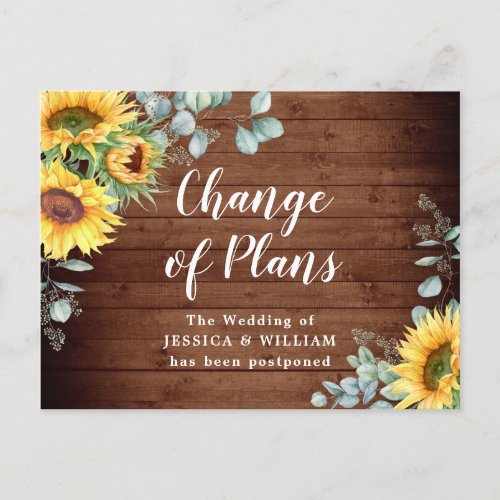 Sunflowers Eucalyptus Chic Wedding Change of Plans Postcard