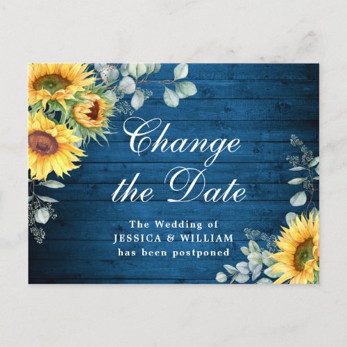 Sunflowers Eucalyptus Chic Wedding Change the Date Postcard