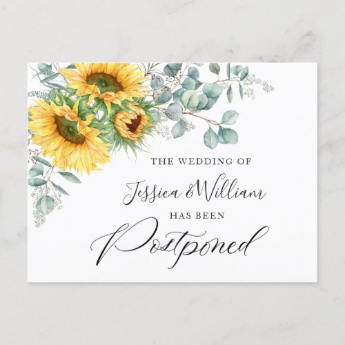 Sunflowers Eucalyptus Chic Wedding Postponed Postcard