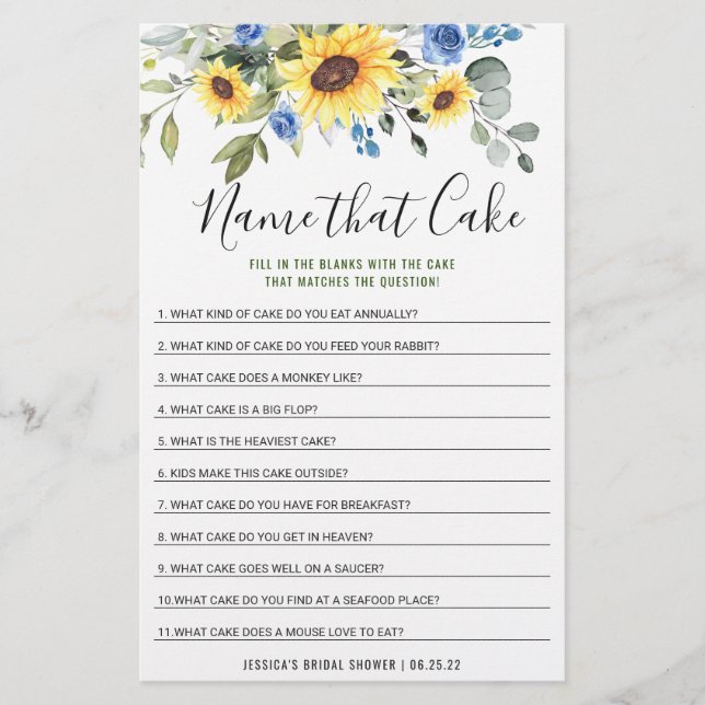 Sunflowers Eucalyptus Double-Sided Bridal Game (Front)