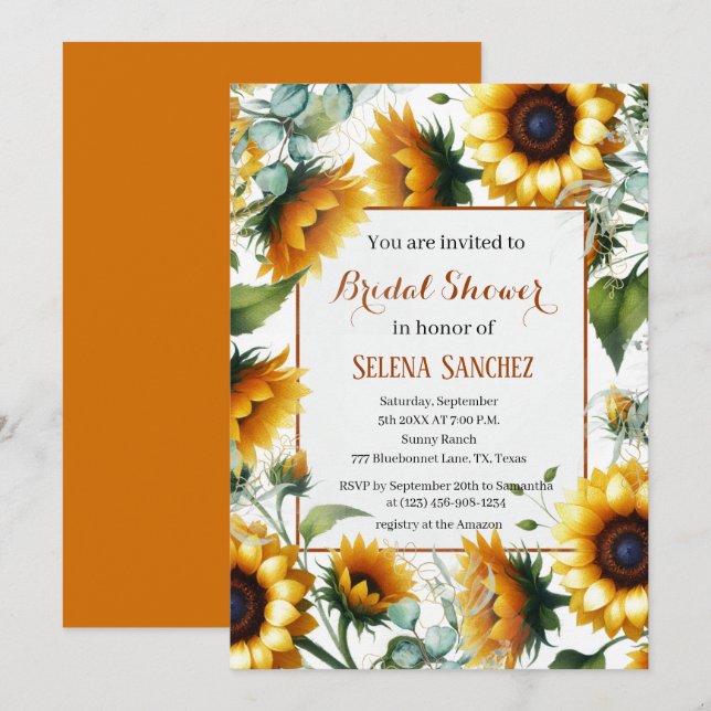 Sunflowers Eucalyptus Floral Bride Bridal Shower  Invitation (Front/Back)