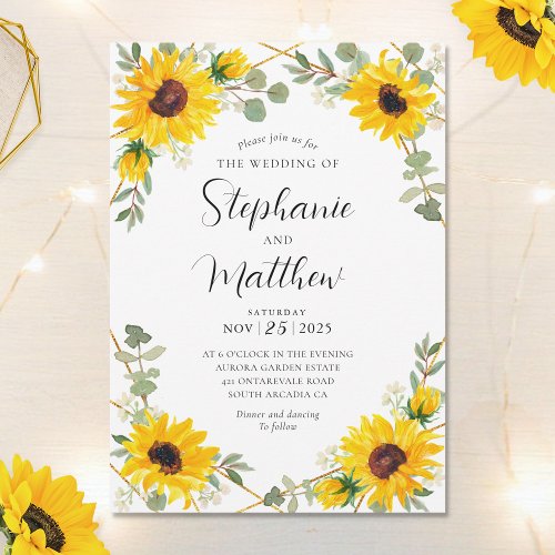 Sunflowers Eucalyptus Geometric Botanical Wedding Invitation