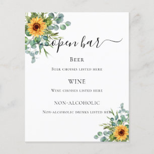Sunflowers eucalyptus greenery bar menu flyer