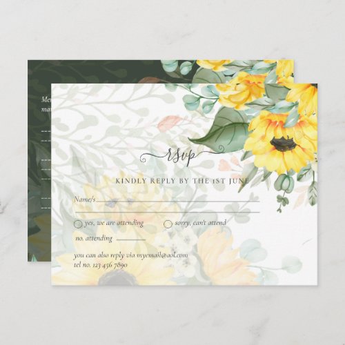 Sunflowers Eucalyptus Greenery Boho Wedding Postcard