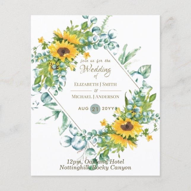 Sunflowers Eucalyptus Greenery Wedding Invitations (Front)