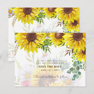 Sunflowers Eucalyptus Greenery Wedding SAVE DATES Postcard