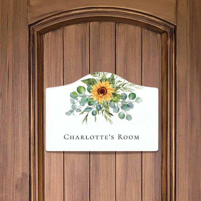 Sunflowers eucalyptus greenery white name  door sign (Creator Uploaded)