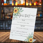 Sunflowers eucalyptus greenery wood bar menu pedestal sign<br><div class="desc">Rustic white wood as background. Decorated with watercolored sunflowers and eucalyptus greenery. With the text: Open bar. Personalize and add your bar menu.</div>