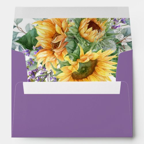 Sunflowers Eucalyptus Lavender Purple Watercolor Envelope