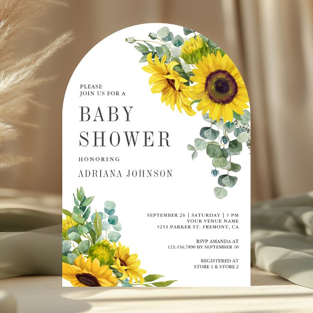Sunflowers Eucalyptus Leaves Arch Baby Shower Invitation (Creator Uploaded)