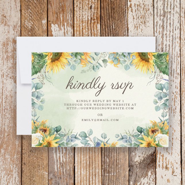 Sunflowers Eucalyptus Leaves Wedding Kindly Reply  RSVP Card (Creator Uploaded)