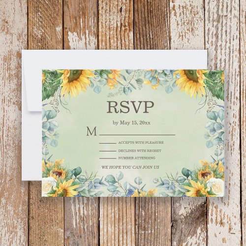 Sunflowers Eucalyptus Leaves Wedding RSVP Card