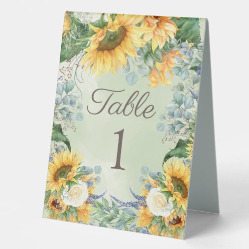 Sunflowers Eucalyptus Leaves Wedding Table Number Table Tent Sign