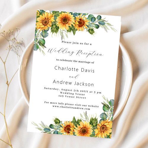 Sunflowers eucalyptus luxury wedding reception invitation