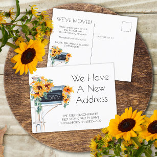 Sunflowers Eucalyptus Mailbox New Address Announcement Postcard