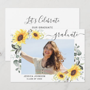 Sunflowers Eucalyptus PHOTO Grad Graduation Party  Invitation