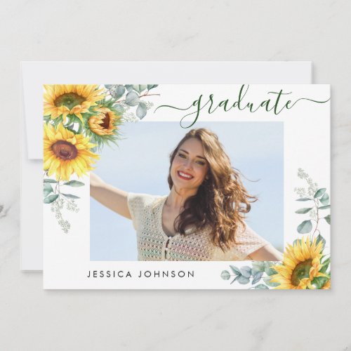 Sunflowers Eucalyptus PHOTO Graduation Party Invitation