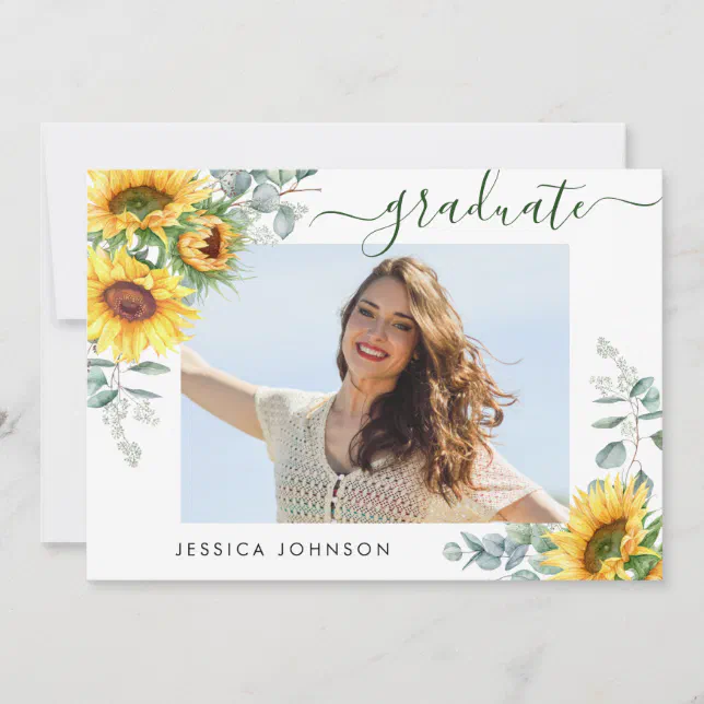 Sunflowers Eucalyptus PHOTO Graduation Party Invitation | Zazzle