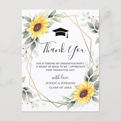 Sunflowers Eucalyptus PHOTO Graduation Thank You Announcement Postcard