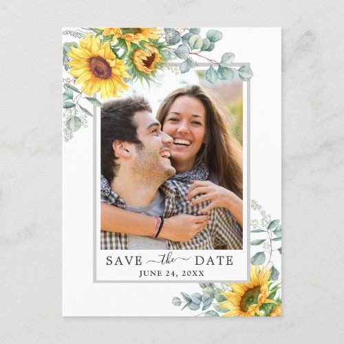 Sunflowers Eucalyptus PHOTO Wedding Save the Date Postcard