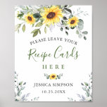 Sunflowers Eucalyptus Recipe Cards Bridal Shower Poster at Zazzle