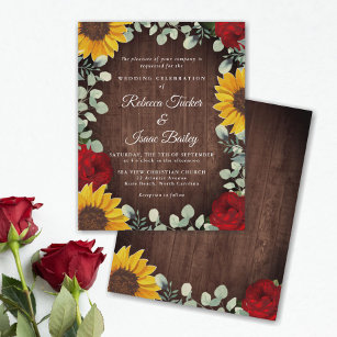 Sunflowers Eucalyptus Red Rose Wood Budget Wedding