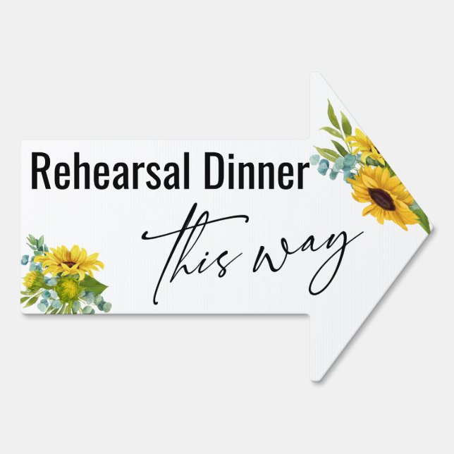 Sunflowers & Eucalyptus Rehearsal Dinner This Way Sign (Back)