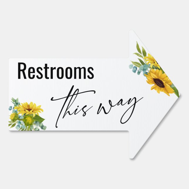Sunflowers & Eucalyptus Restrooms This Way Arrow Sign (Back)