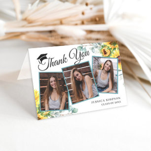 Sunflowers Eucalyptus Rustic 3 PHOTO Graduation Th Thank You Card