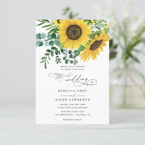 Sunflowers Eucalyptus Rustic Chic QR Code Wedding Invitation