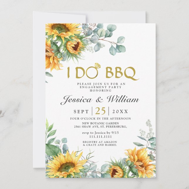 Sunflowers Eucalyptus Rustic Engagement Party Invitation (Front)