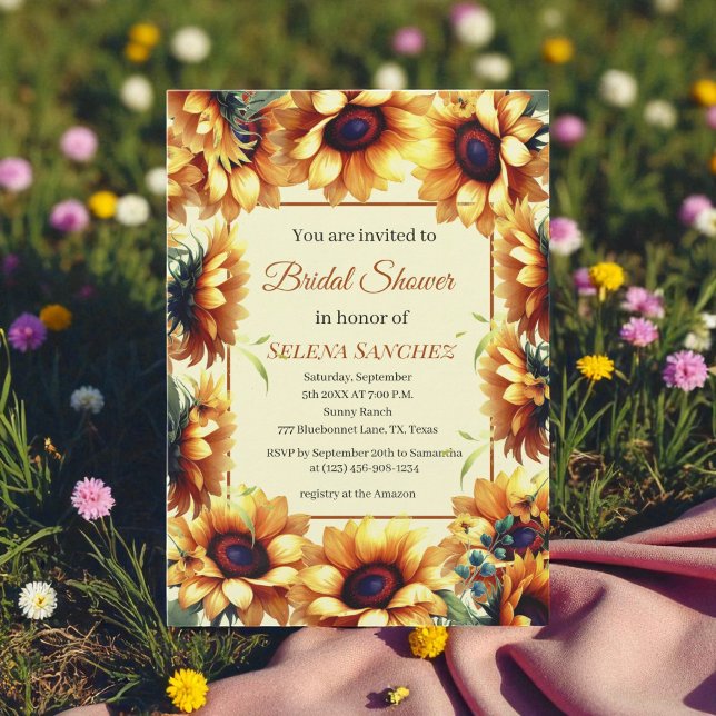 Sunflowers Eucalyptus Rustic Floral Bridal Shower  Invitation (Creator Uploaded)