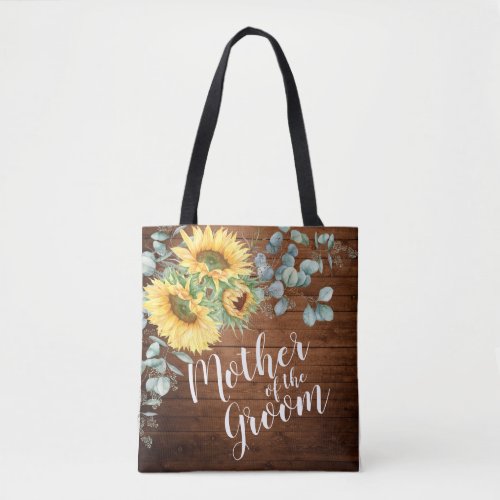 Sunflowers Eucalyptus Rustic  Mother of the Groom Tote Bag