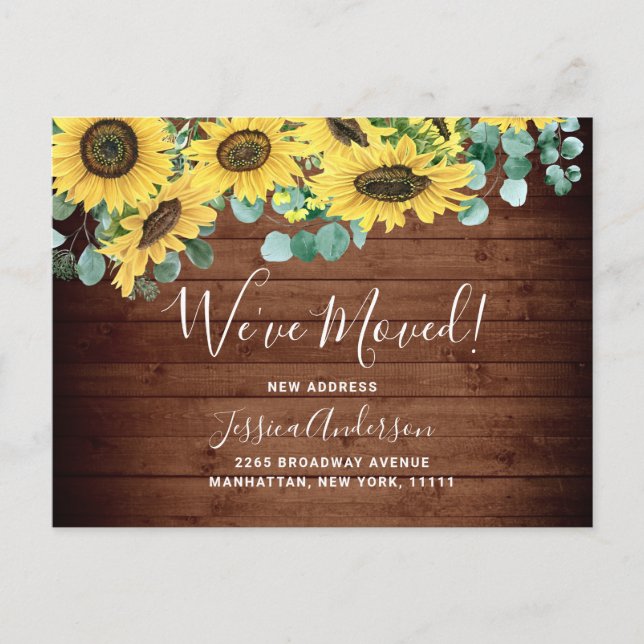 Sunflowers Eucalyptus Rustic Moving Announcement Postcard (Front)