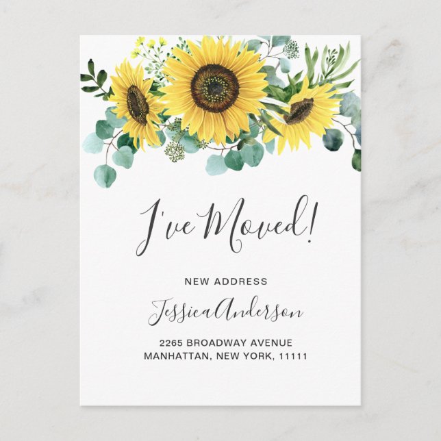 Sunflowers Eucalyptus Rustic Moving Announcement Postcard (Front)
